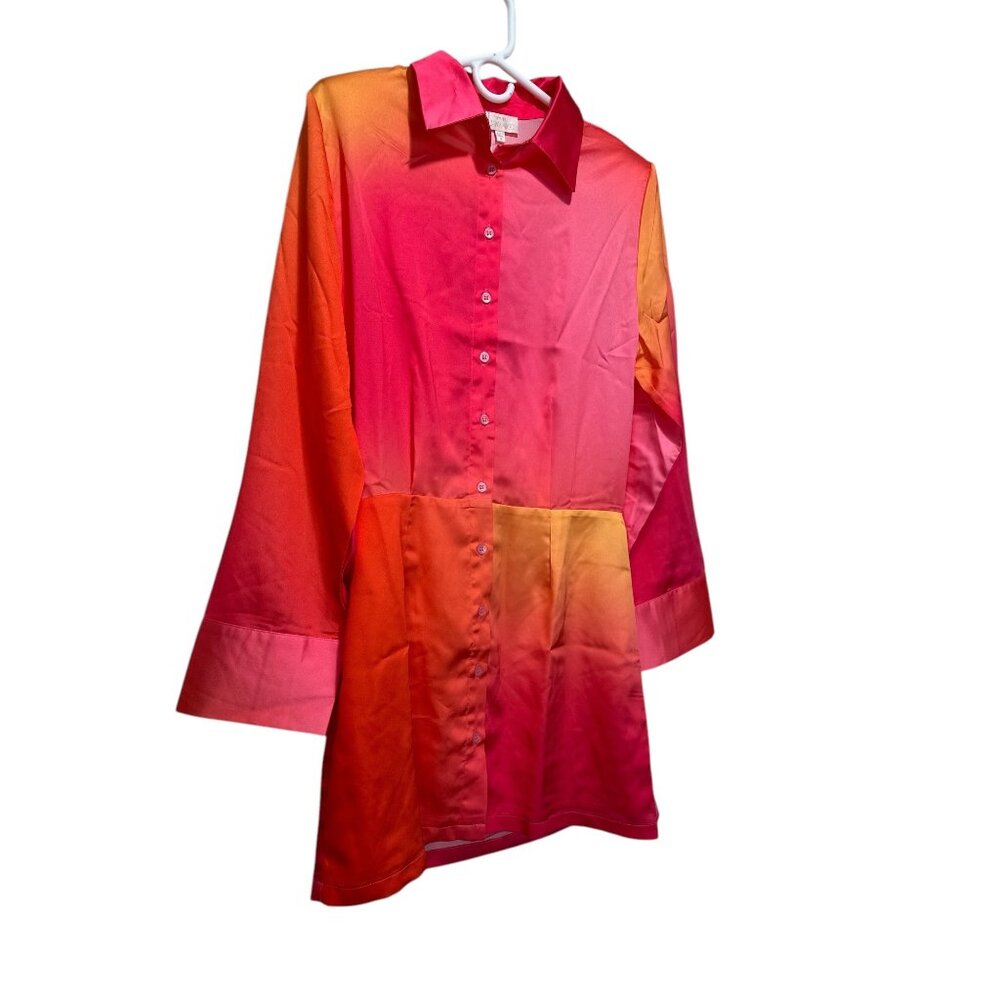 Ronny kobo Jones dress Women Medium Orange Sunset Mini Long Sleeves Button Down - Picture 9 of 16